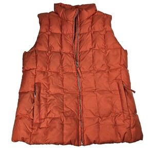 GAP Puffer Vest Mens Medium Orange Quilted Down Filled Nylon Sleeveless Jacket